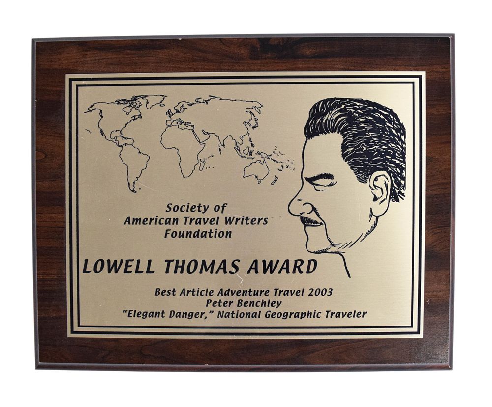 Lot 207: Lowell Thomas Award Plaque Peter Benchley