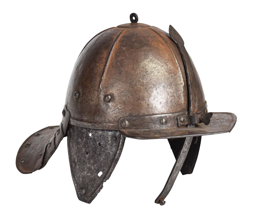 Lot 273: 17th Century German Forged Iron Zischägge Lobster-Tail Helmet