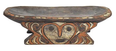 Papua New Guinea Carved Polychrome Headrest. Papua New Guinea headrest carved from wood with 