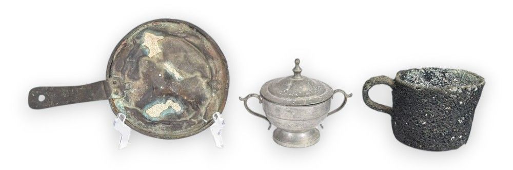 Lot 268: 3 Copper and Pewter Ocean Salvage Metalware Artifacts