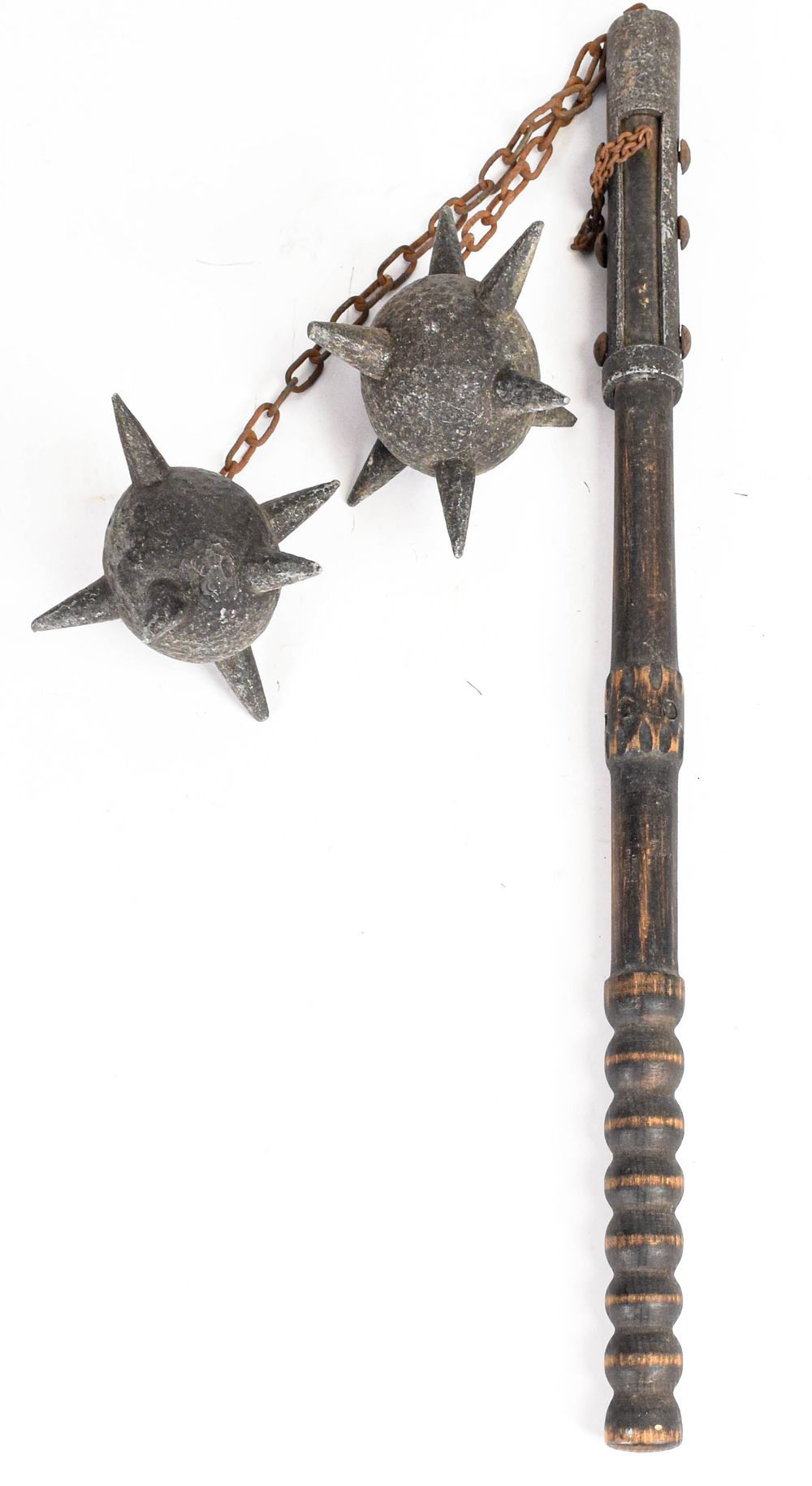 Lot 276: Antique Wood and Metal Two-Headed Spiked Flail