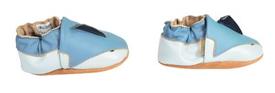 Pair of Leather Shark Baby Slippers. Pair of leather shark baby slippers. The uppers feature a 