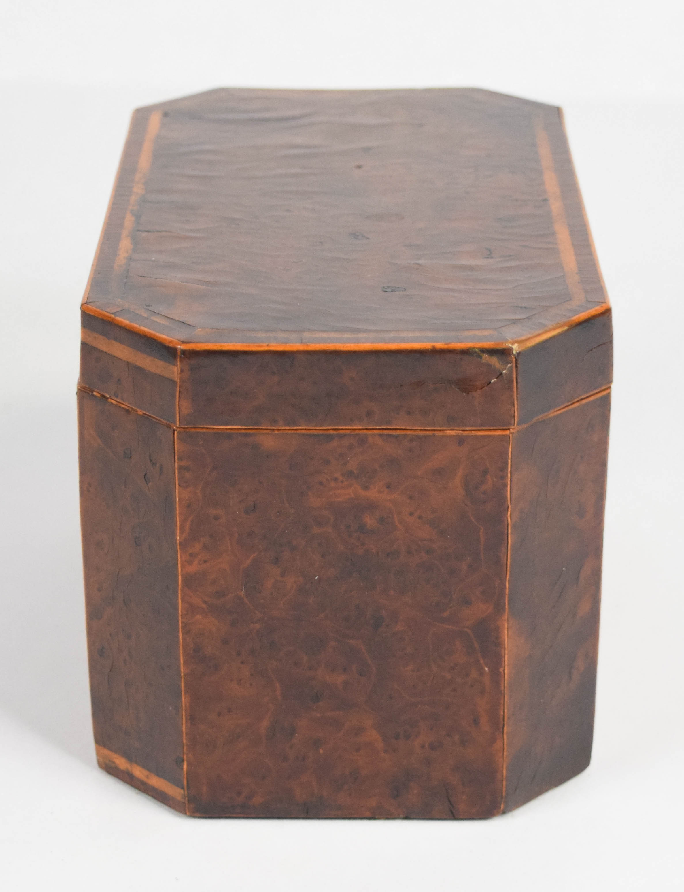 Regency Burl Wood Octagonal Tea Caddy