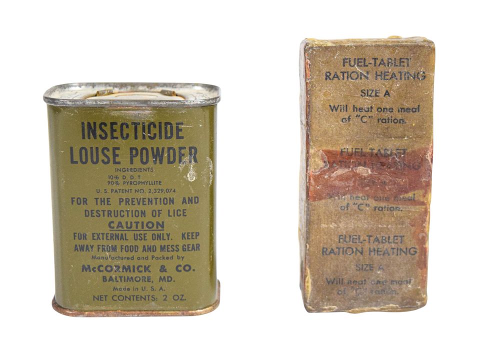 Lot 67: 2 WWII US Army Field Supplies Including McCormick Insecticide and Fuel Tablets