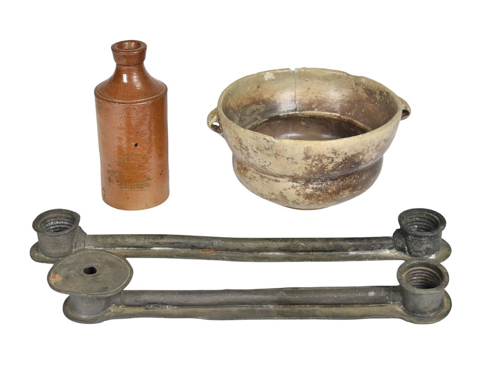 Lot 289: 4 Assorted Artifacts Including Denby Stoneware Ink Bottle and Ceramic Bowl