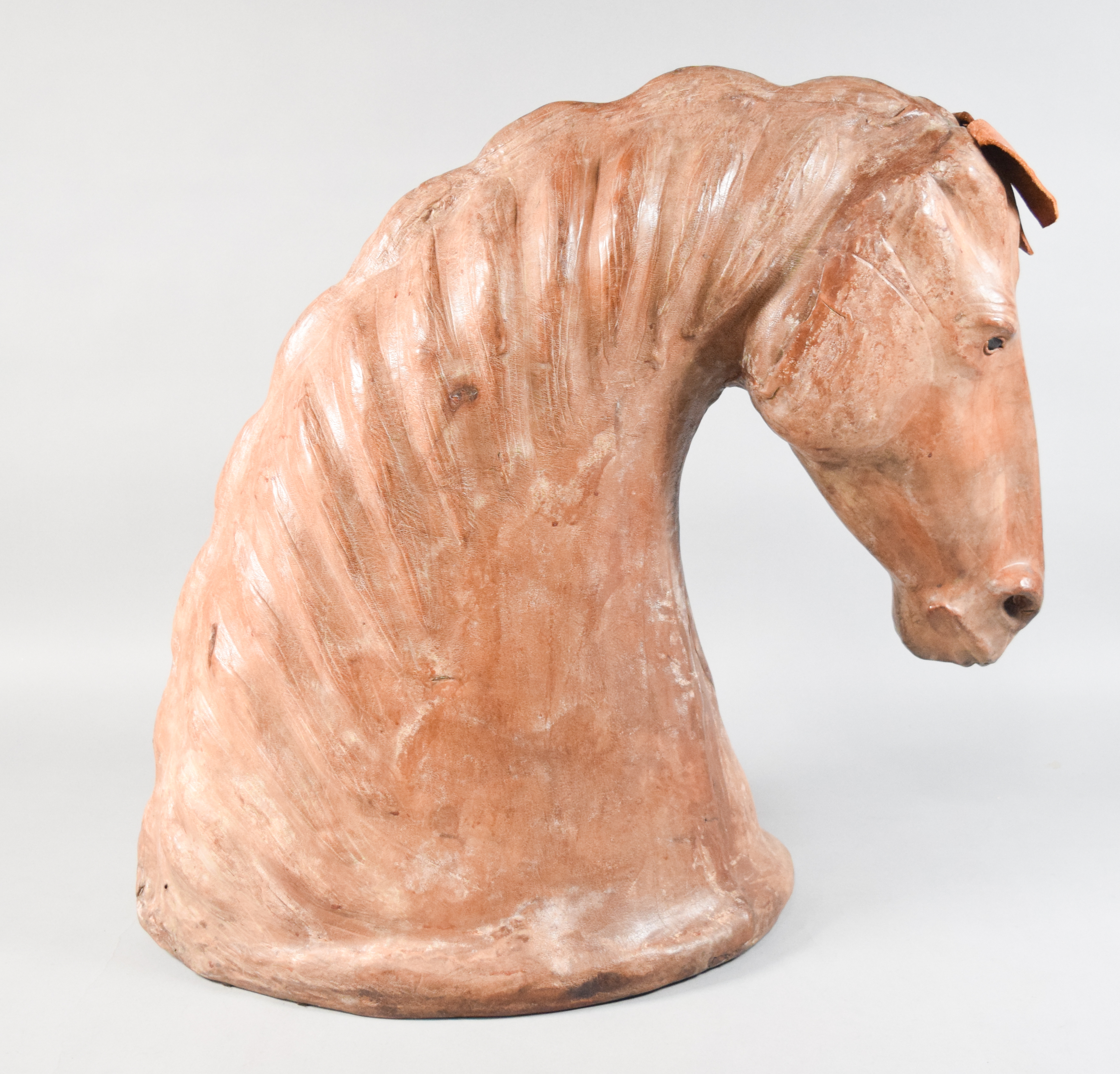 Large Leather-Wrapped Equestrian Horse Head Bust