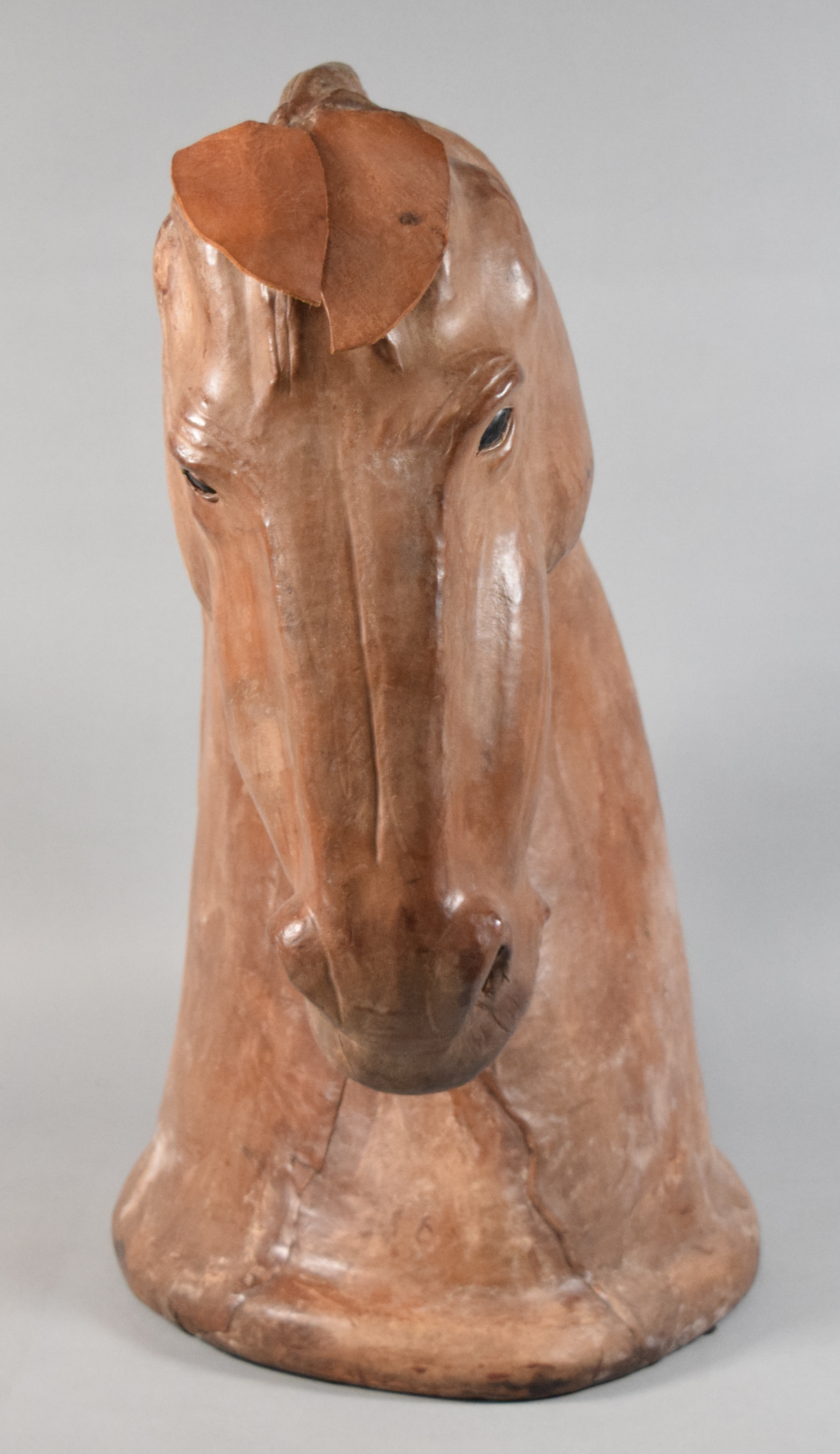 Large Leather-Wrapped Equestrian Horse Head Bust
