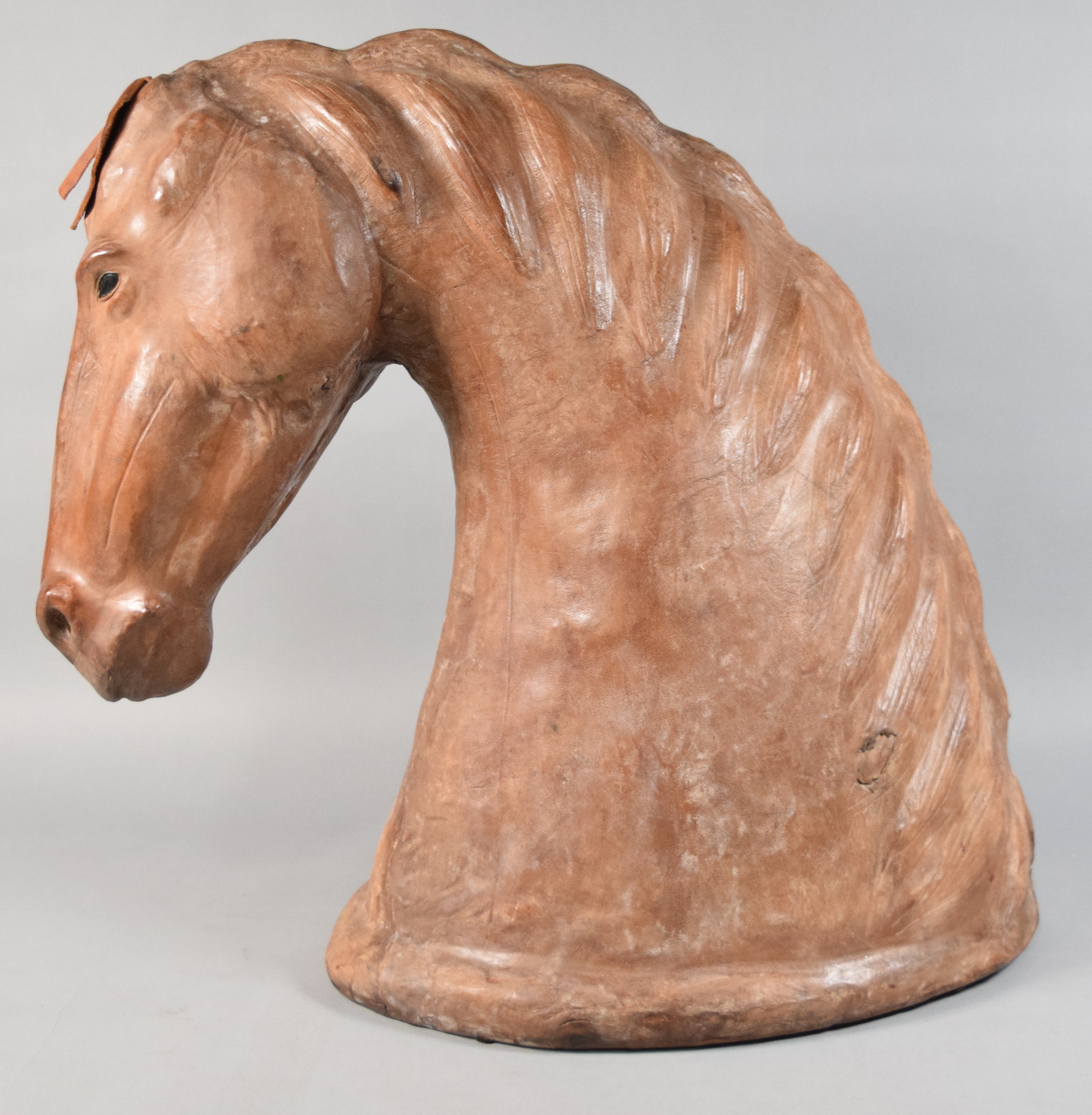 Large Leather-Wrapped Equestrian Horse Head Bust