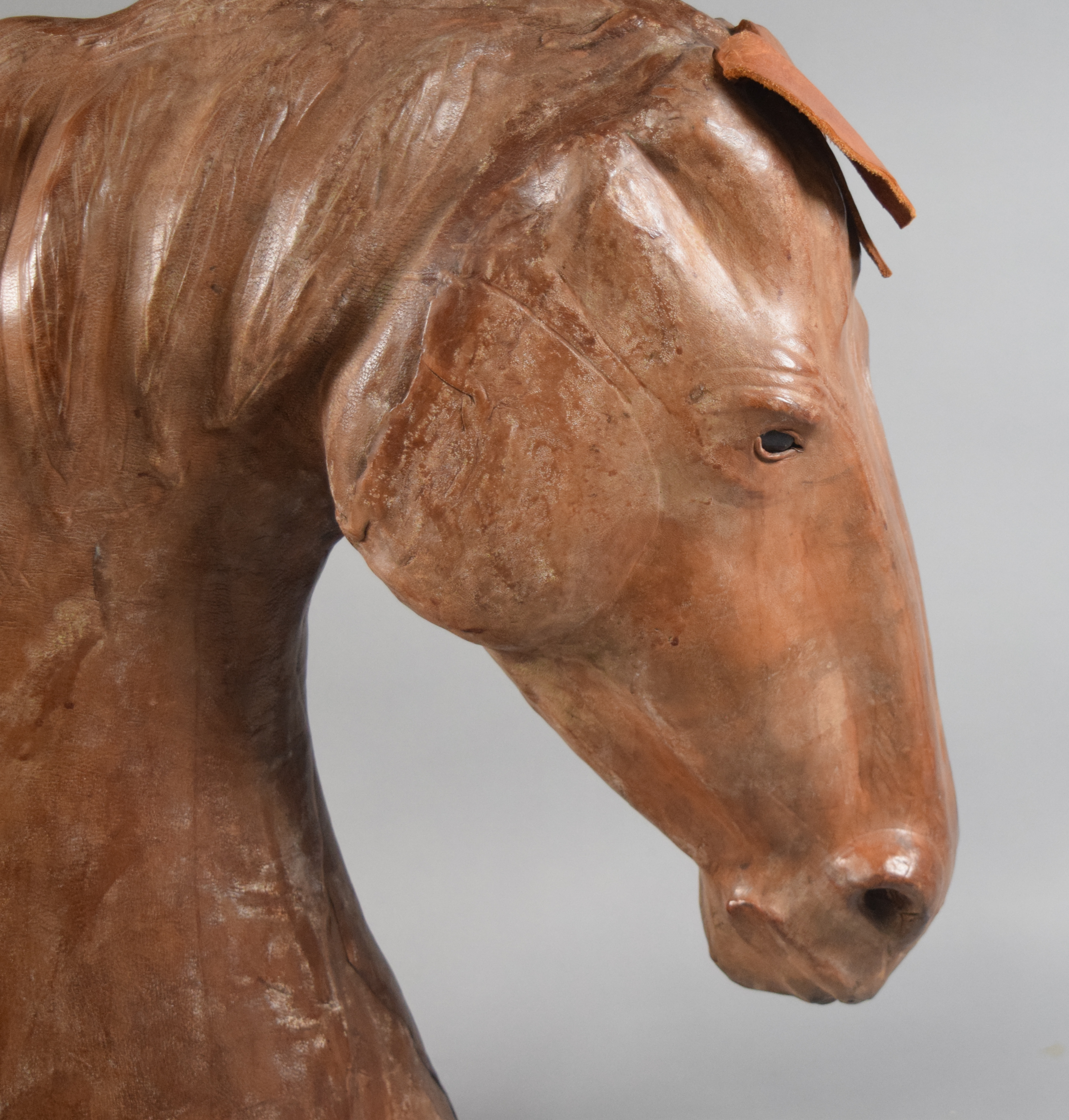 Large Leather-Wrapped Equestrian Horse Head Bust