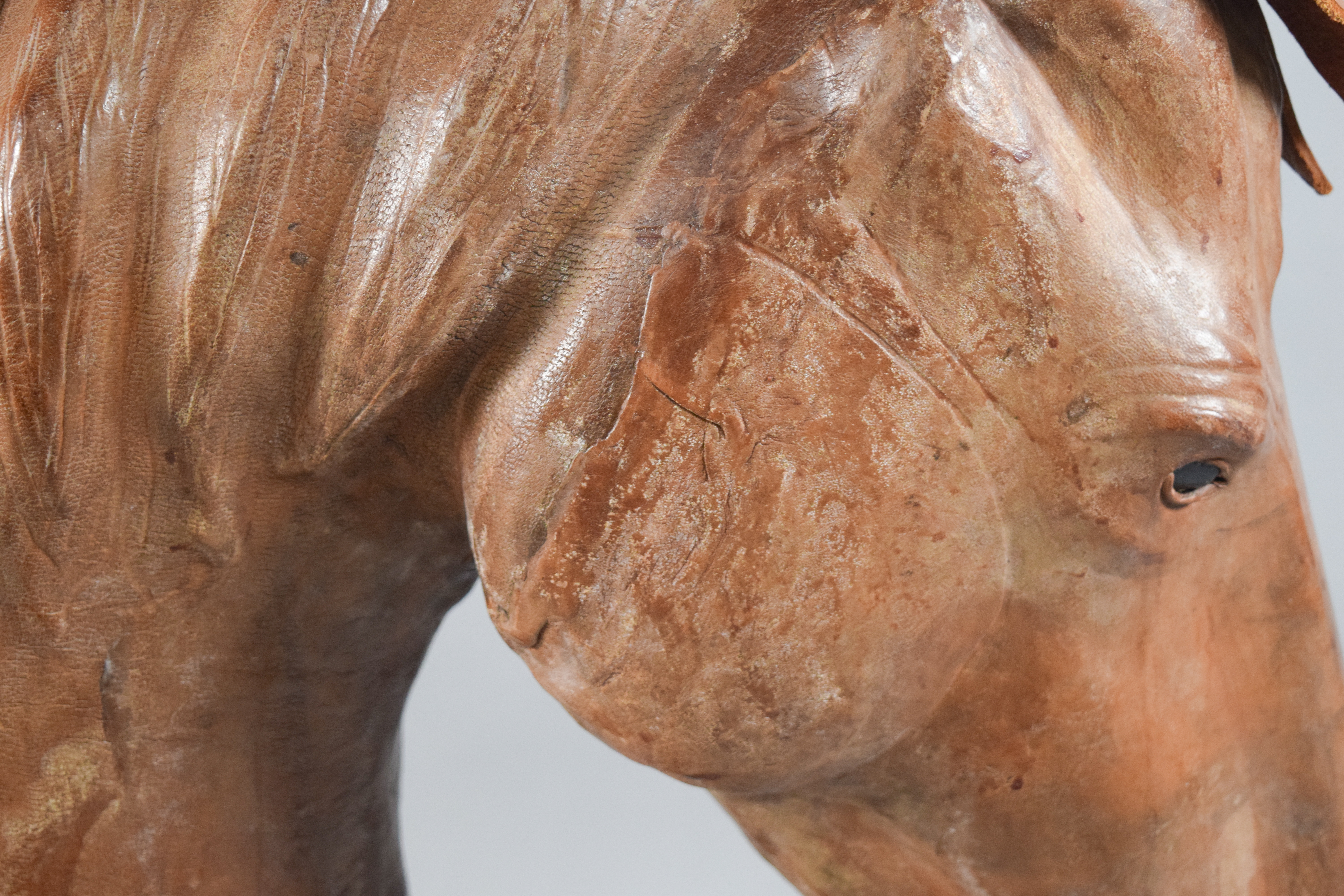 Large Leather-Wrapped Equestrian Horse Head Bust