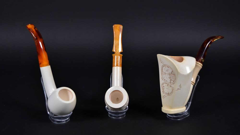 Lot 241: 3 Ismet Bekler Block Meerschaum Tobacco Pipes and CAO Case, Unsmoked
