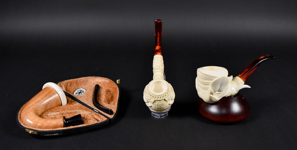 Lot 243: 3 SMS Meerschaum and Wood Tobacco Pipes, Unsmoked