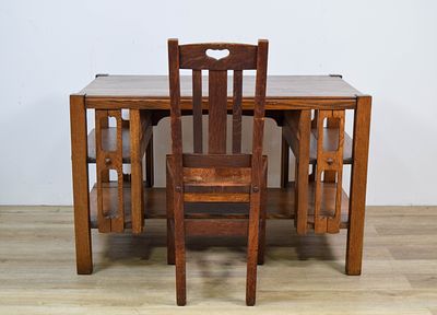 Arts and Crafts Quarter Sawn Oak Library Desk with Stickley Chair. Stickley style library desk 