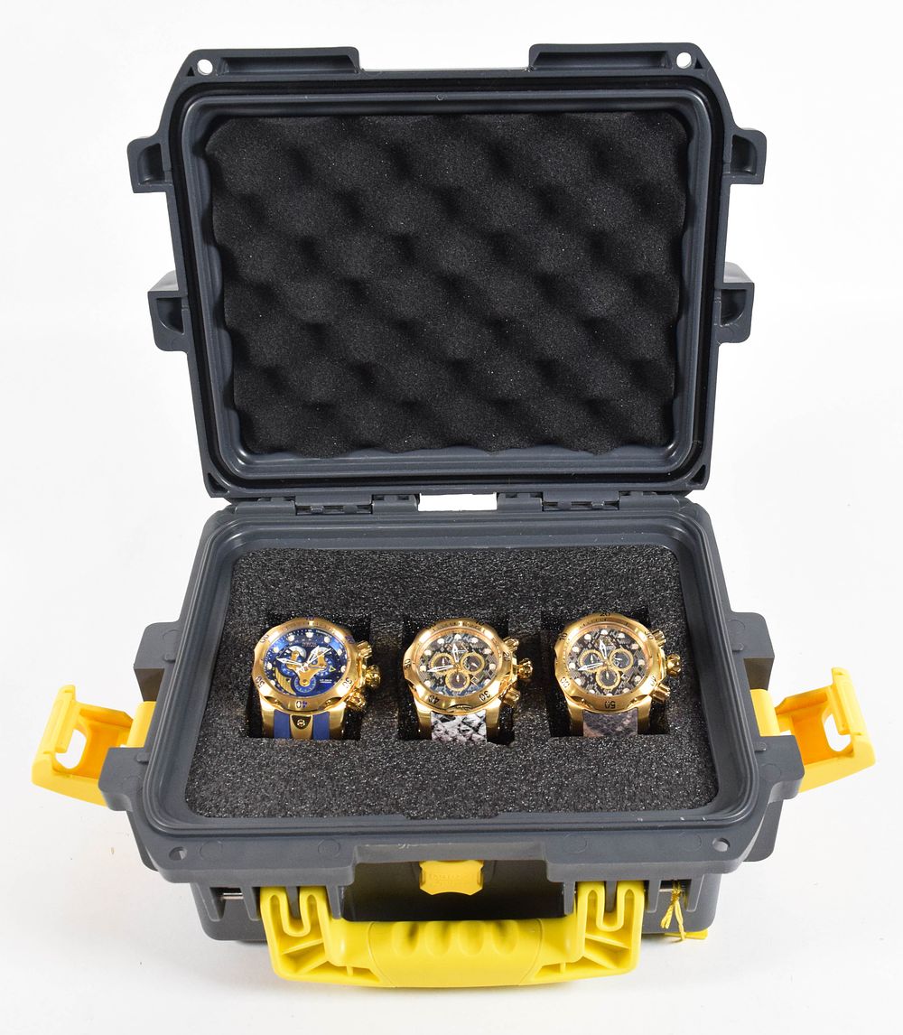 Lot 171: 3 Invicta Gold-Tone Stainless Steel Reserve Venom Chronograph Wristwatches