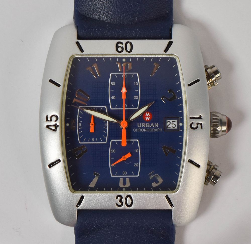 Lot 163: Michele Stainless Steel and Navy Blue Urban Chronograph Wristwatch
