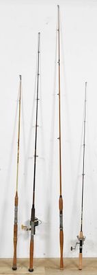4 Fishing Rods and 2 Reels Including Pflueger and Penn. An assortment of four fishing rods and 