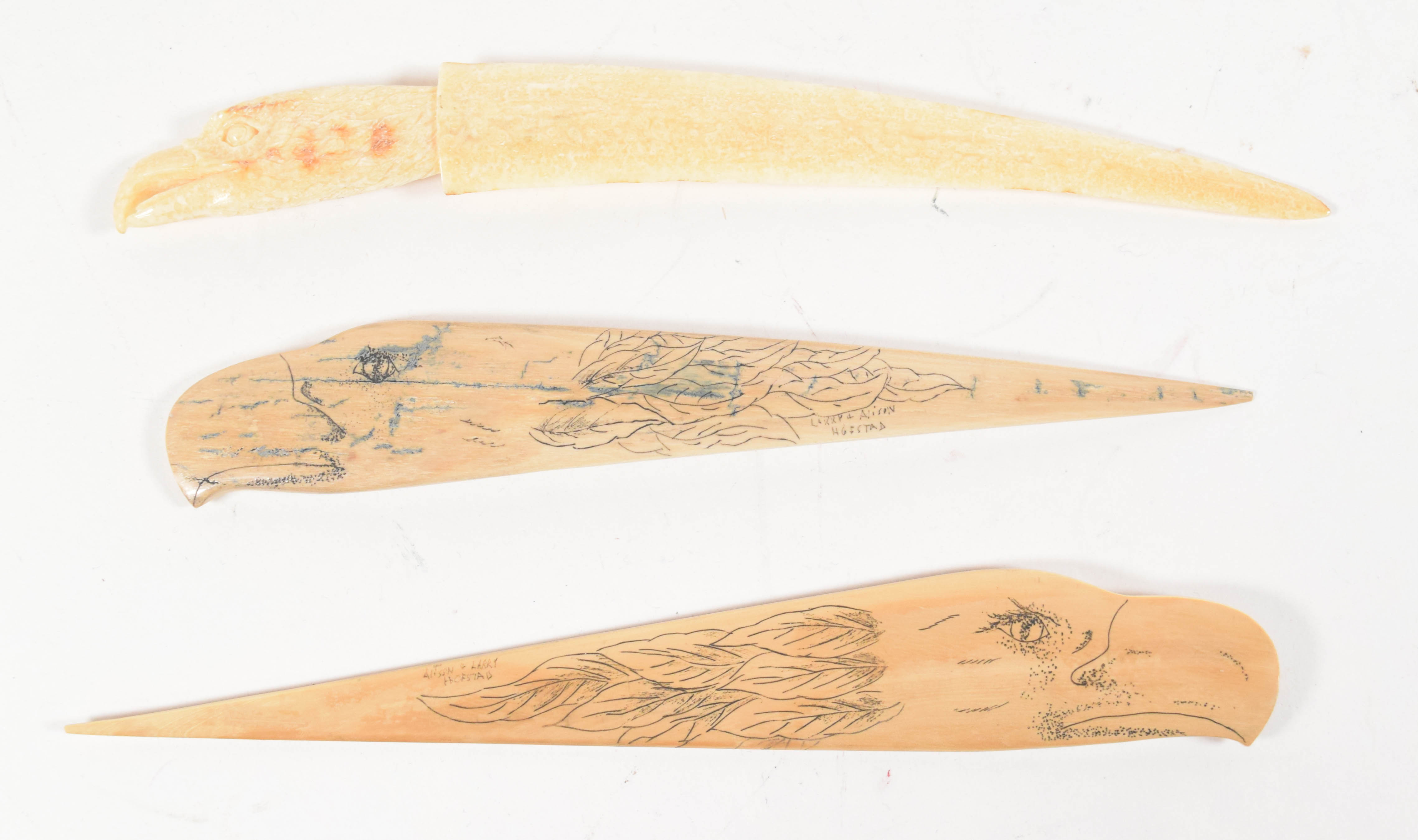 3 Walrus Bone Eagle Motif Letter Openers