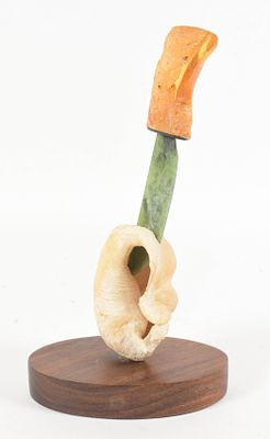 J. Schader Mixed Media Amber and Nephrite Jade Knife Sculpture. J. Schader (American, active 