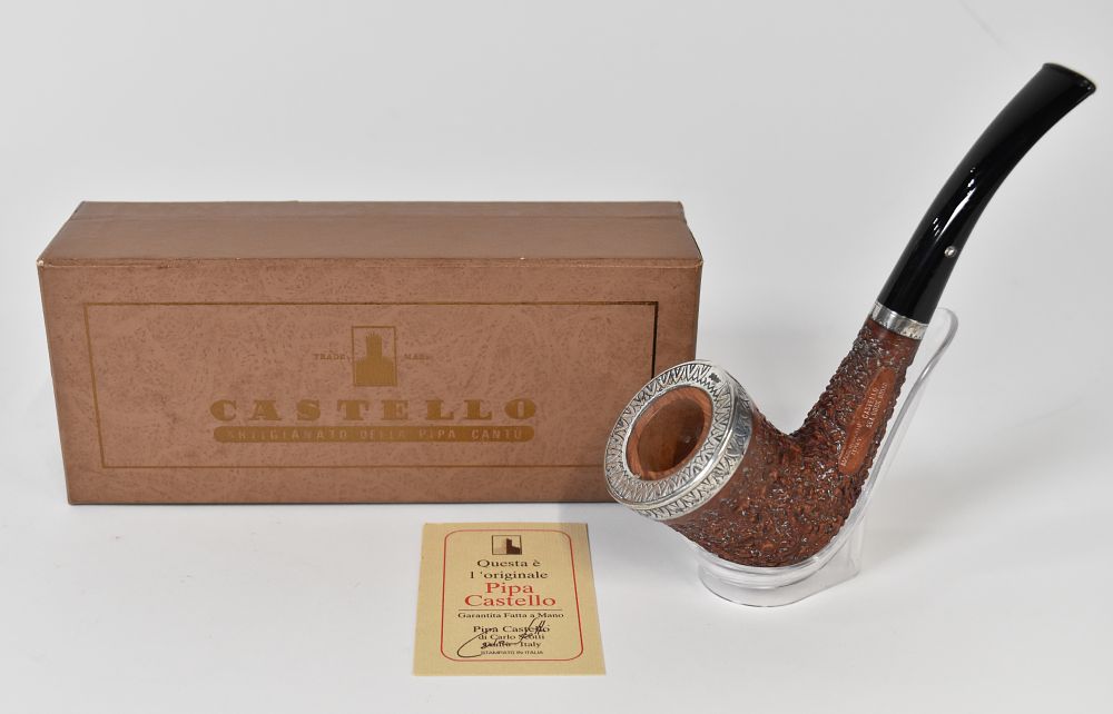 Lot 223: Castello Sea Rock Briar Rusticated Tobacco Pipe With Silver Mounts, Unsmoked