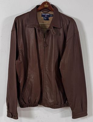 Polo Sport Ralph Lauren Brown Leather Bomber Jacket. Polo Sport Ralph Lauren men's vintage 