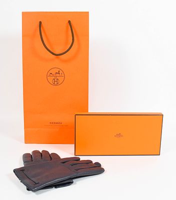 Hermes Lambskin and Cashmere Lined Gloves with Original Packaging. Hermes black lambskin leather 