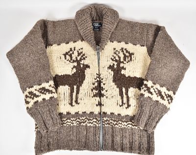 Polo Ralph Lauren Wool Cowichan Style Zippered Stag Sweater, Size XL. Polo Ralph Lauren 