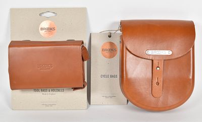 2 Brooks England Honey Leather B1 Saddle Bag and D-Shaped Tool Bag. Two Brooks England molded 