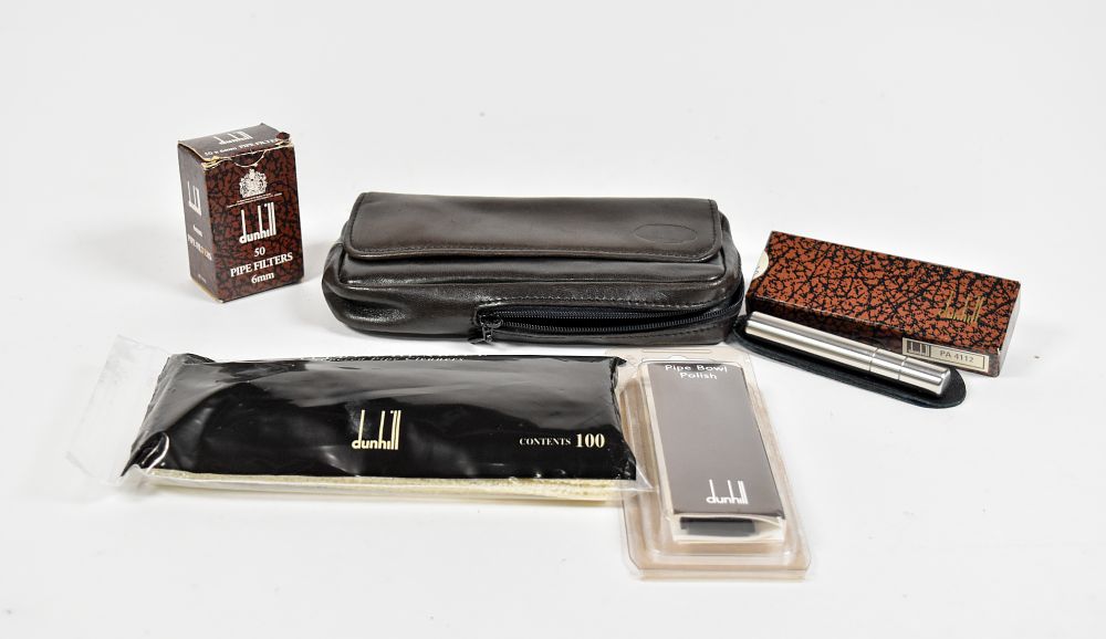 Lot 256: 5 Alfred Dunhill Pipe Smoking Accessories and Leather Pouch