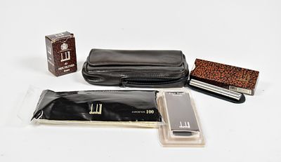 5 Alfred Dunhill Pipe Smoking Accessories and Leather Pouch. A collection of five Alfred Dunhill 