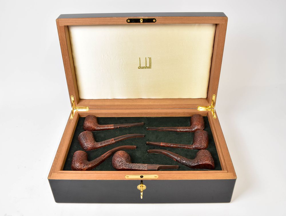 Lot 198: 7 Dunhill Cumberland Sandblasted Briar Tobacco Pipes in Presentation Case, Unsmoked