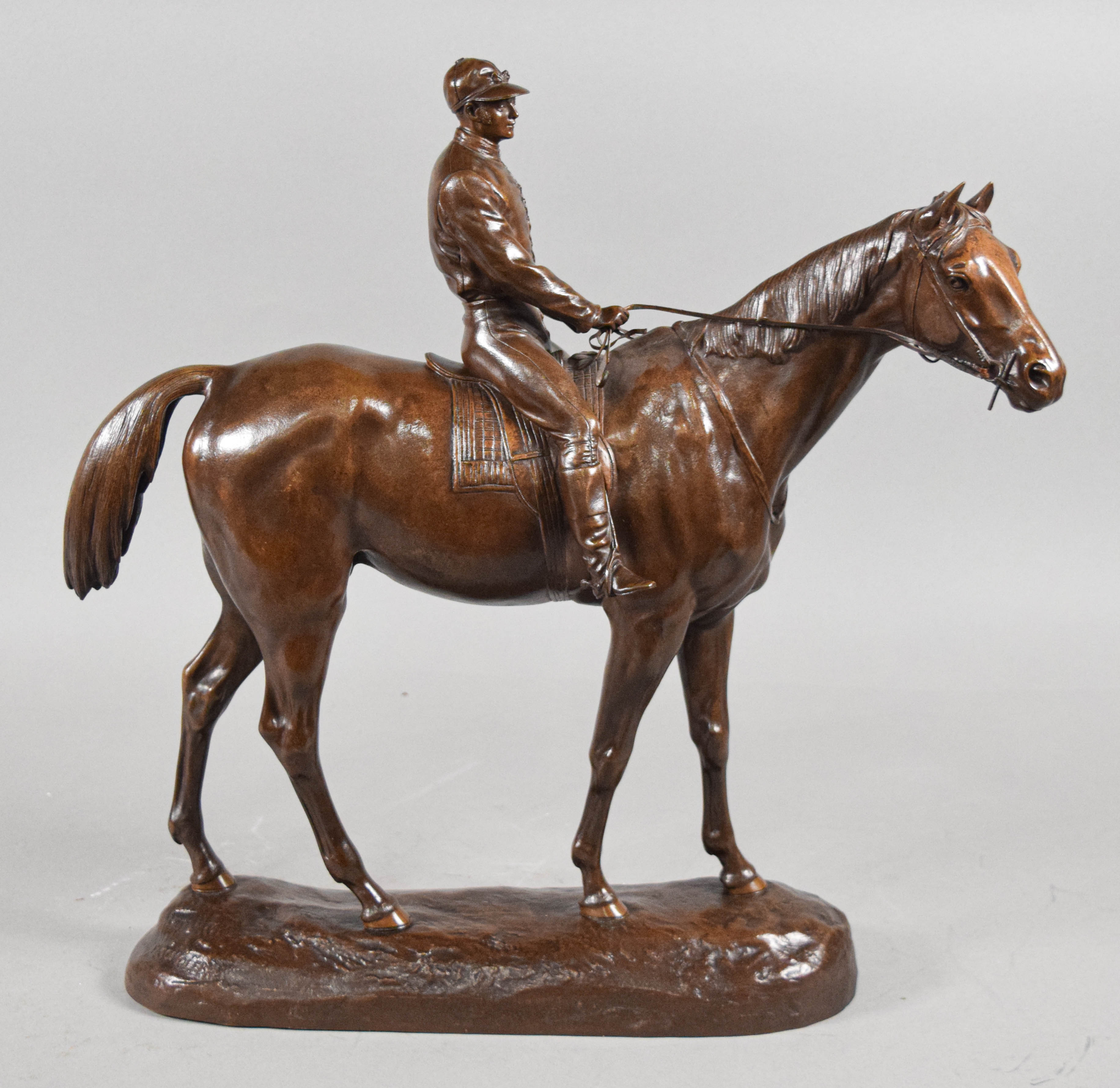Paul Comolera Bronze Sculpture of a Jockey on Horseback