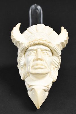 Carved Block Meerschaum Native American Chieftain Pipe, Unsmoked. A hand-carved block meerschaum 