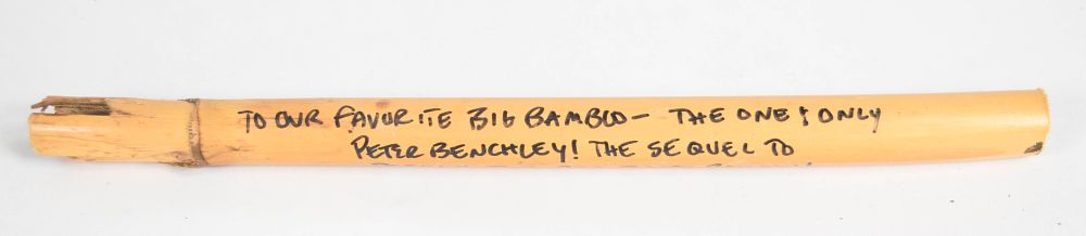 Lot 176A: Bamboo Segment Inscribed to Peter Benchley from Film Crew