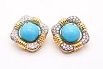 IVAN & CO. Modernist Turquoise Clips Earrings In 18Kt Gold With 3.20 Ctw Diamonds. Pair of Image - 2