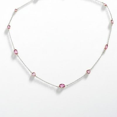 Vintage Chain Necklace in Platinum & 18kt yellow Gold with 9.7 Cts in Pink Tourmalines. Vintage 