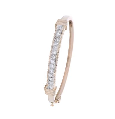 Mid-Century 14kt yellow Gold Bangle Bracelet with Diamonds. Circa 1970-80s. Mid-Century Bangle 