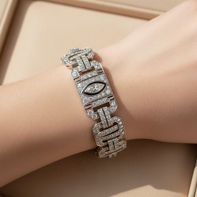 Art Deco Platinum 12.80 Ct. Diamond Bracelet. Spectacular Art Deco platinum bracelet featuring 