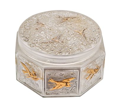 JULIEN VIARD 1920 Paris Art Deco Frosted Embossed Glass Lidded Vase With 18Kt Gilt. 1920s Art 