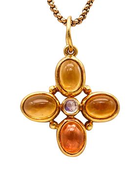 Temple St Clair Pendant In 22Kt Yellow Gold With Oval Citrines and Moonstone. Beautiful pendant 