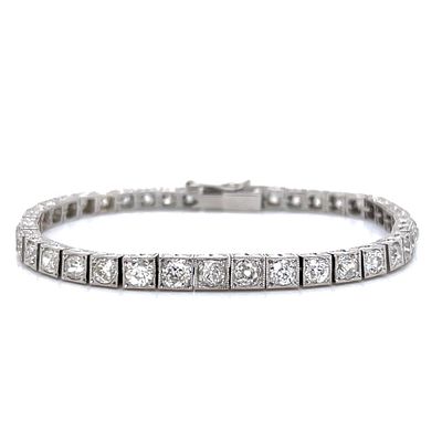 Art Deco Platinum 10.00 Ct. Old Cushion cut Diamond Tennis Bracelet. Art Deco Platinum Diamond 
