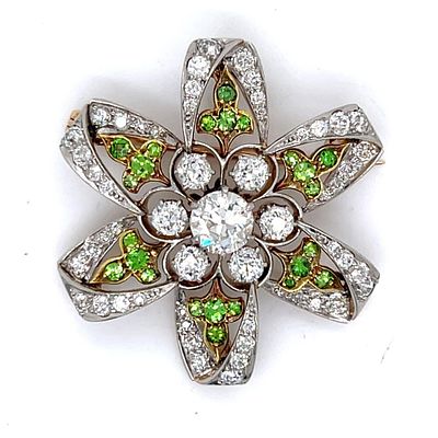 Antique 18K & Platinum Diamond and Garnet Pendant / Brooch. Antique 18K &amp; Platinum Diamond 