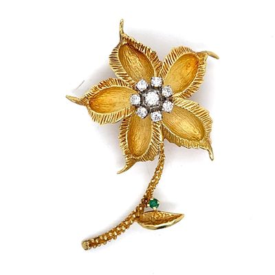CARTIER 1960’s 18K Yellow Gold Flower Brooch, weighing 17.0 grams, features 8 diamonds totaling 