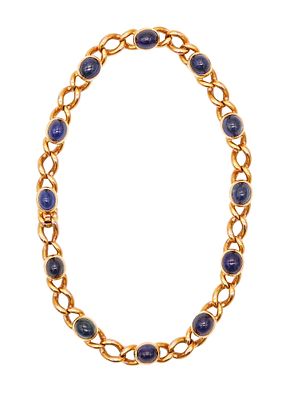 FRENCH Stations Bracelet In Solid 18Kt Yellow Gold With 11.64 Ctw In Sapphires. Exceptional 