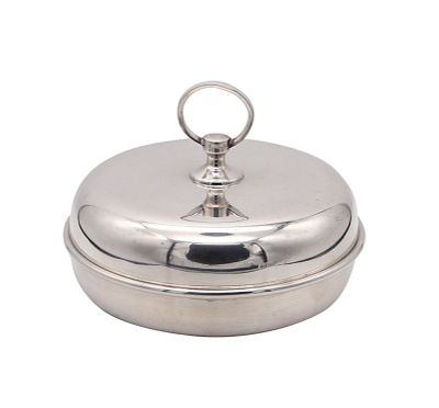 Hermes Paris 1960 Vintage Modernist Desk Round Covered Dish In silver. Circa 1960 Hermes Paris 