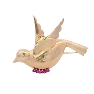 Vintage 14kt yellow Gold Bird Brooch with synthetic Rubies. Vintage 14kt yellow Gold Bird Brooch 