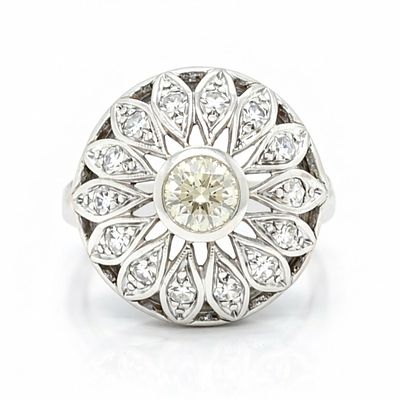 Art Deco 14K White Gold 1.10 Ct. Diamond Ring. Art Deco 14K white gold ring showcasing an 