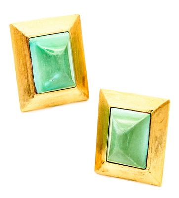 MODERNISM 1960 Geometric Earrings In 18Kt Yellow Gold With Turquoises. A beautiful classic pair 