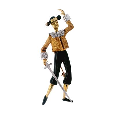 18kt Gold Venetian Carnival Harlequin Brooch with Diamonds. Fine 18kt Venetian Carnival 