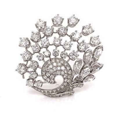 BIRKS Mid-century Platinum 9.60 Ct. Diamond Brooch. BIRKS 1960s platinum brooch—a sculptural 