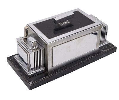 RONSON 1936 Art-Deco Machine Age Cigar Humidor Desk Box And Touch-Tip Striker. 1930s Ronson Art 